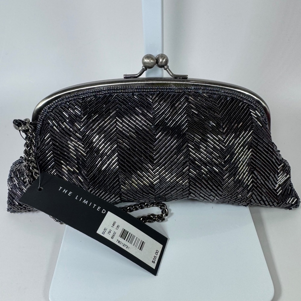 The‎ Limited Beaded Clutch Evening Bag Purse Chain Strap Handmade New
